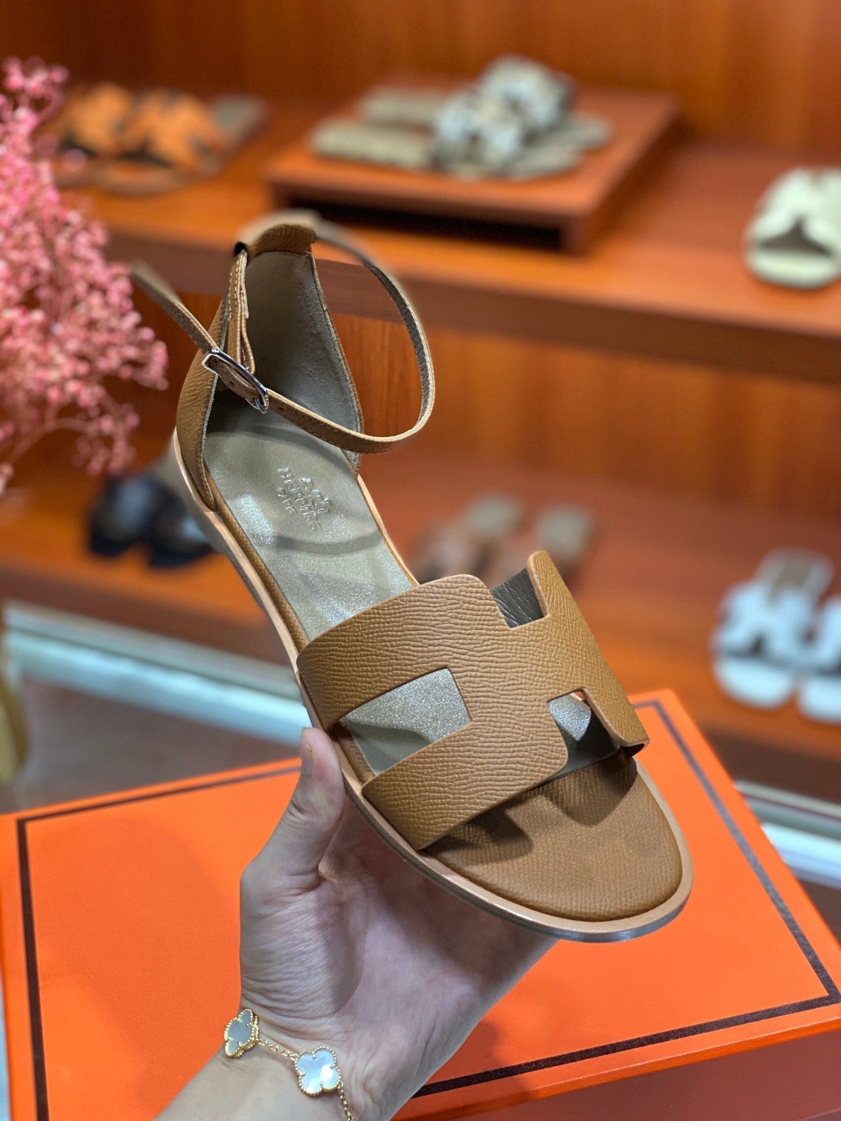 HERMES SANTORINI SANDAL BRONZE CALFSKIN