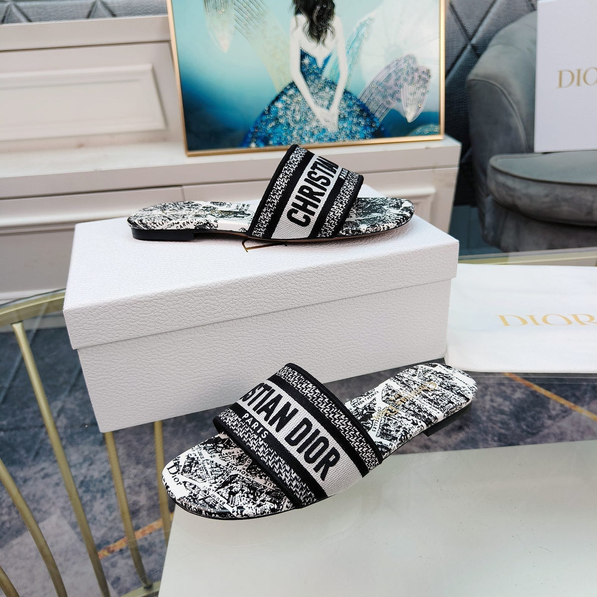 DIOR CD Mule Dway Slide 10mm Multi-motifs Style 13