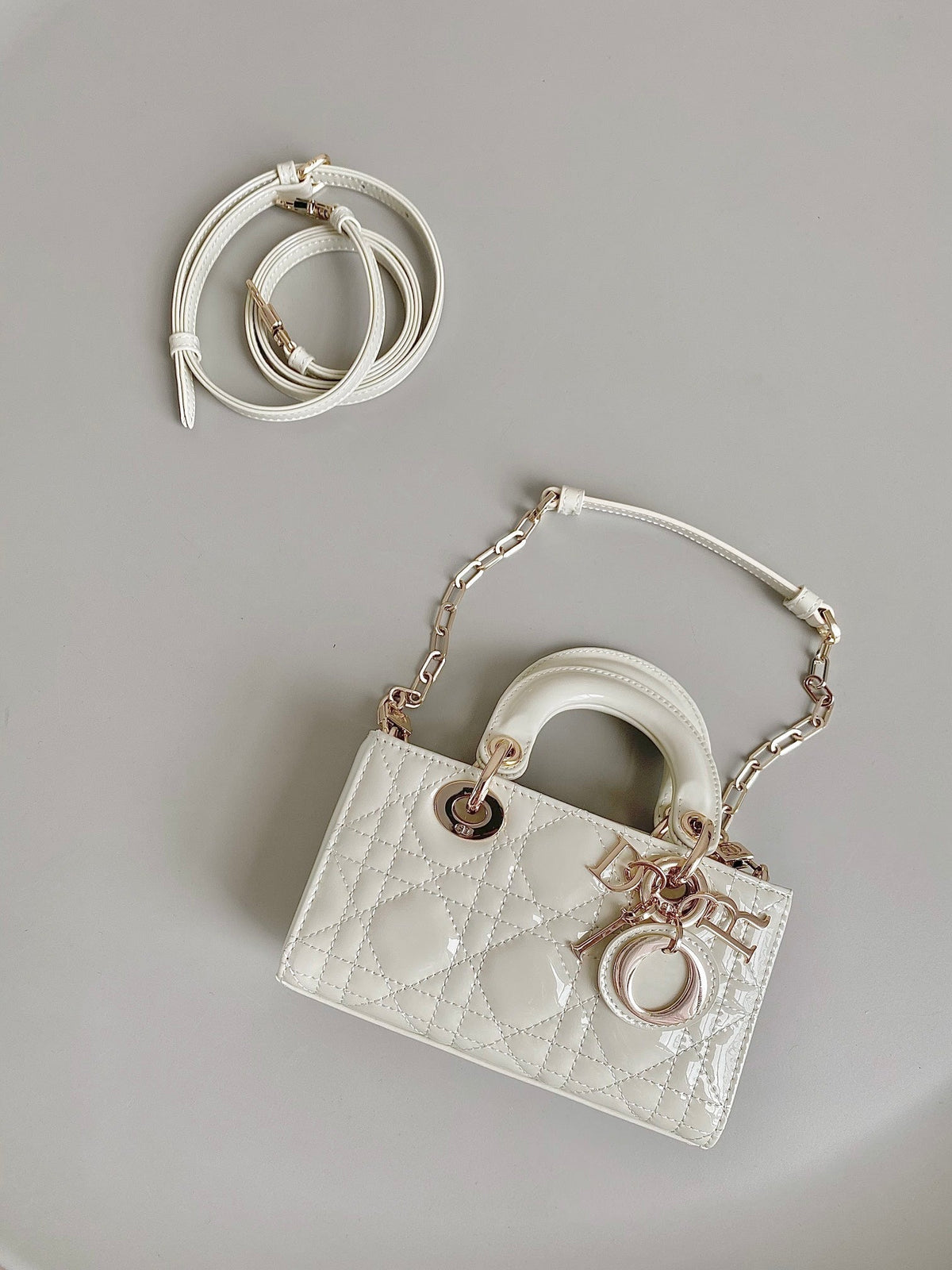 DIOR MINI D-JOY BAG 17 IN WHITE LAMBSKIN