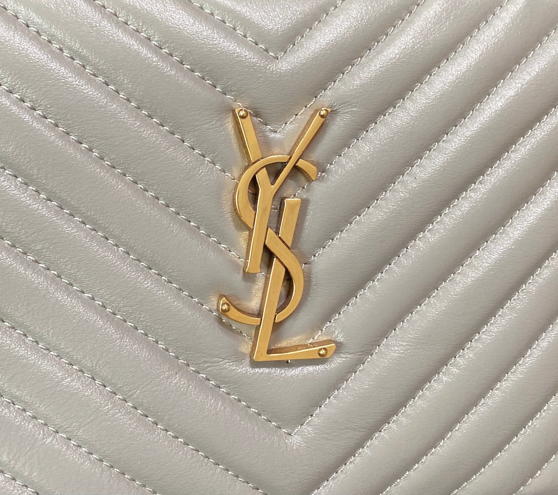 LOU CAMERA BAG 23 IN LIGHT GRAY CALFSKIN GOLD LOGO