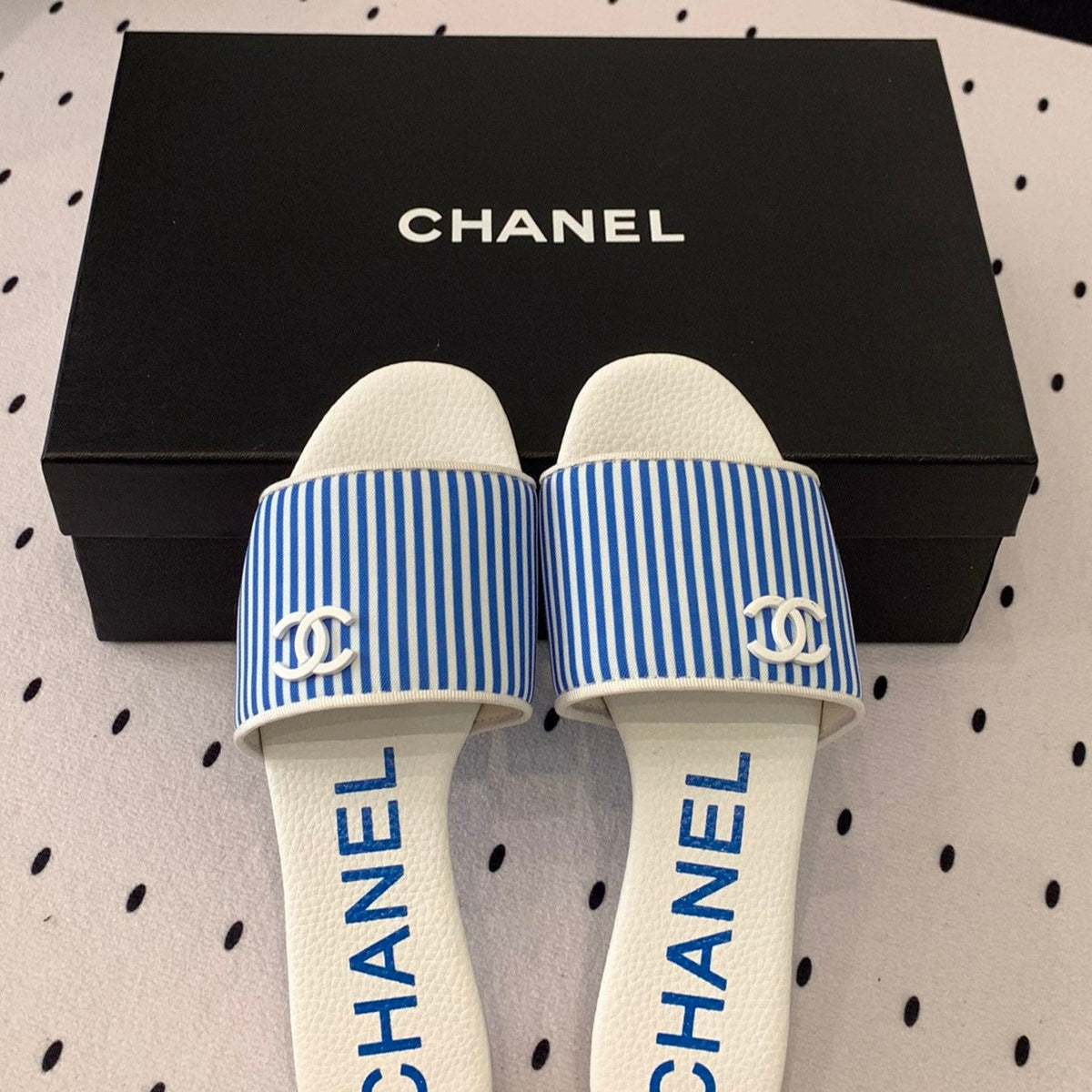 CHANEL MULES blue LAMBSKIN