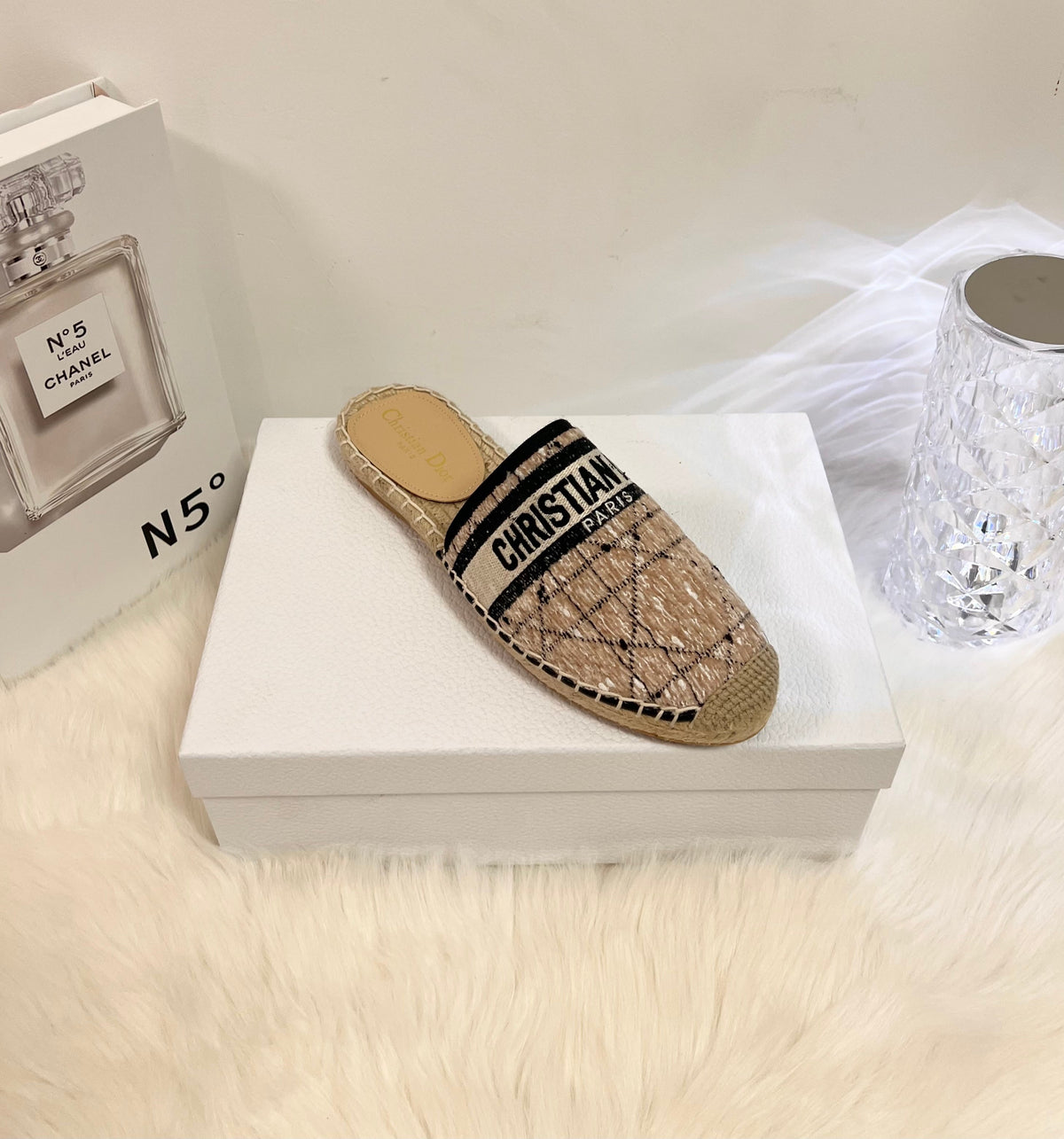 DIOR GRANVILLE ESPADRILLE CAMEL BEIGE OBLIQUE EMBROIDERED COTTON MULE