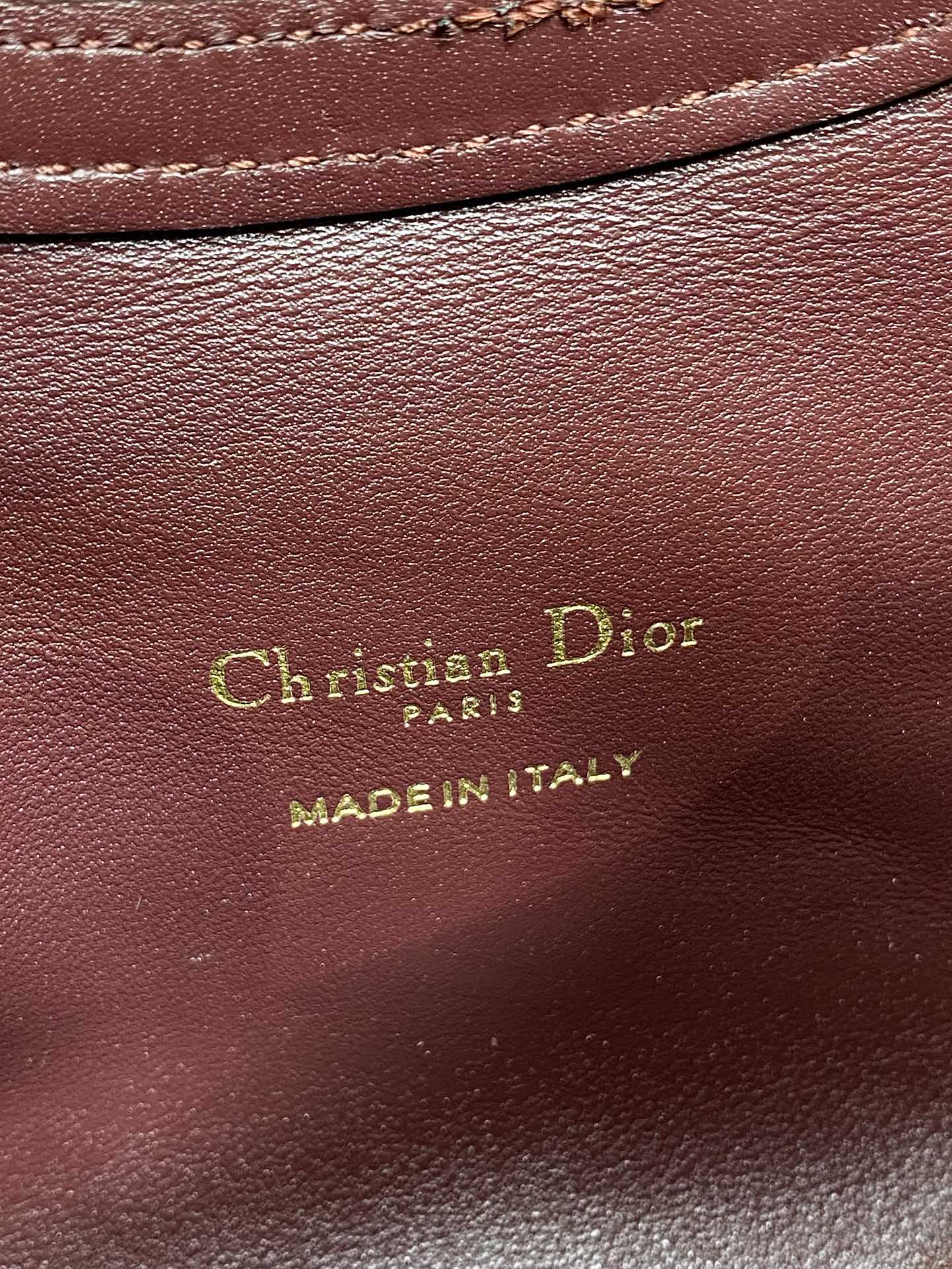 DIOR 25S JOLIE TOP HANDLE MINI BAG 18 IN BURGUNDY CALFSKIN GOLD HARDWARE