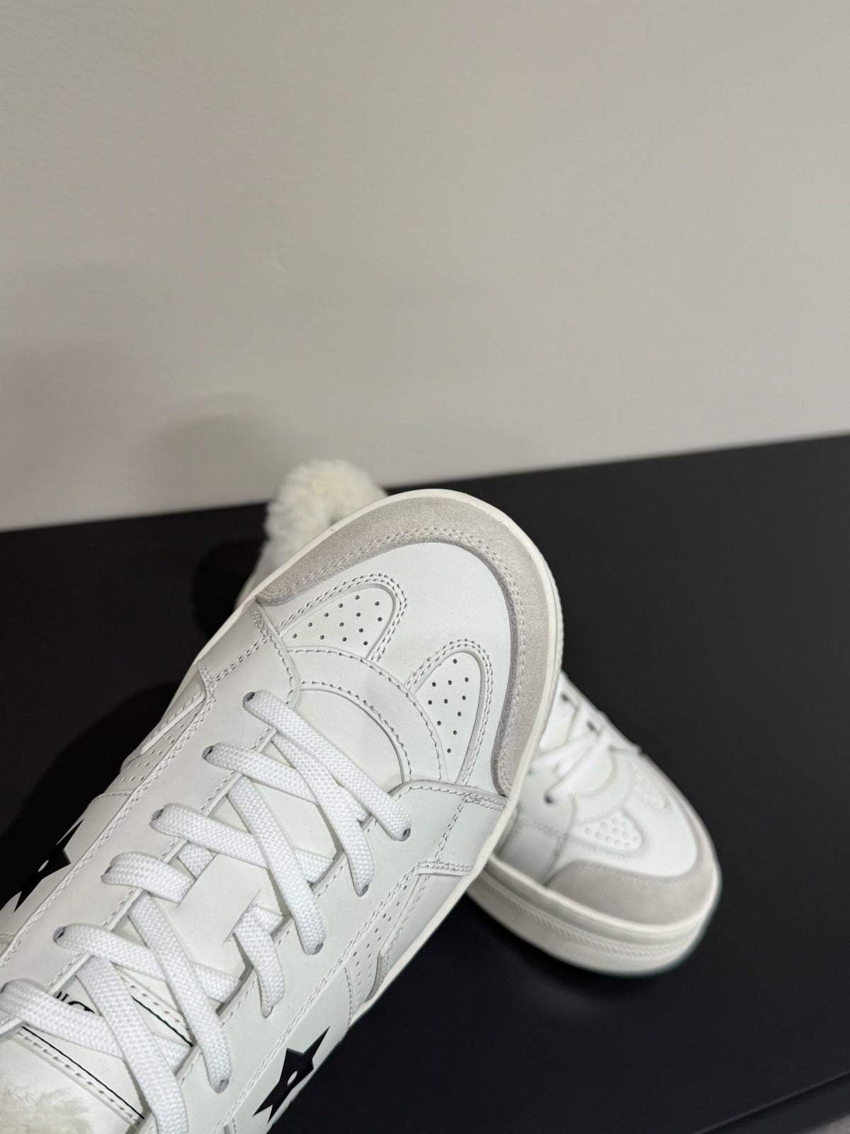DIOR BLACK STAR SNEAKER WHITE CALFSKIN AND SUEDE CALFSKIN WITH SHEARLING LINING