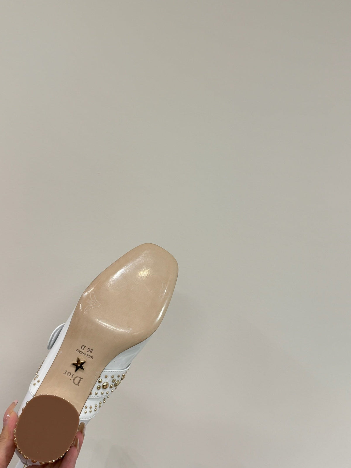 DIOR BELLE-D HEELED ANKLE BOOT WHITE PATENT CALFSKIN