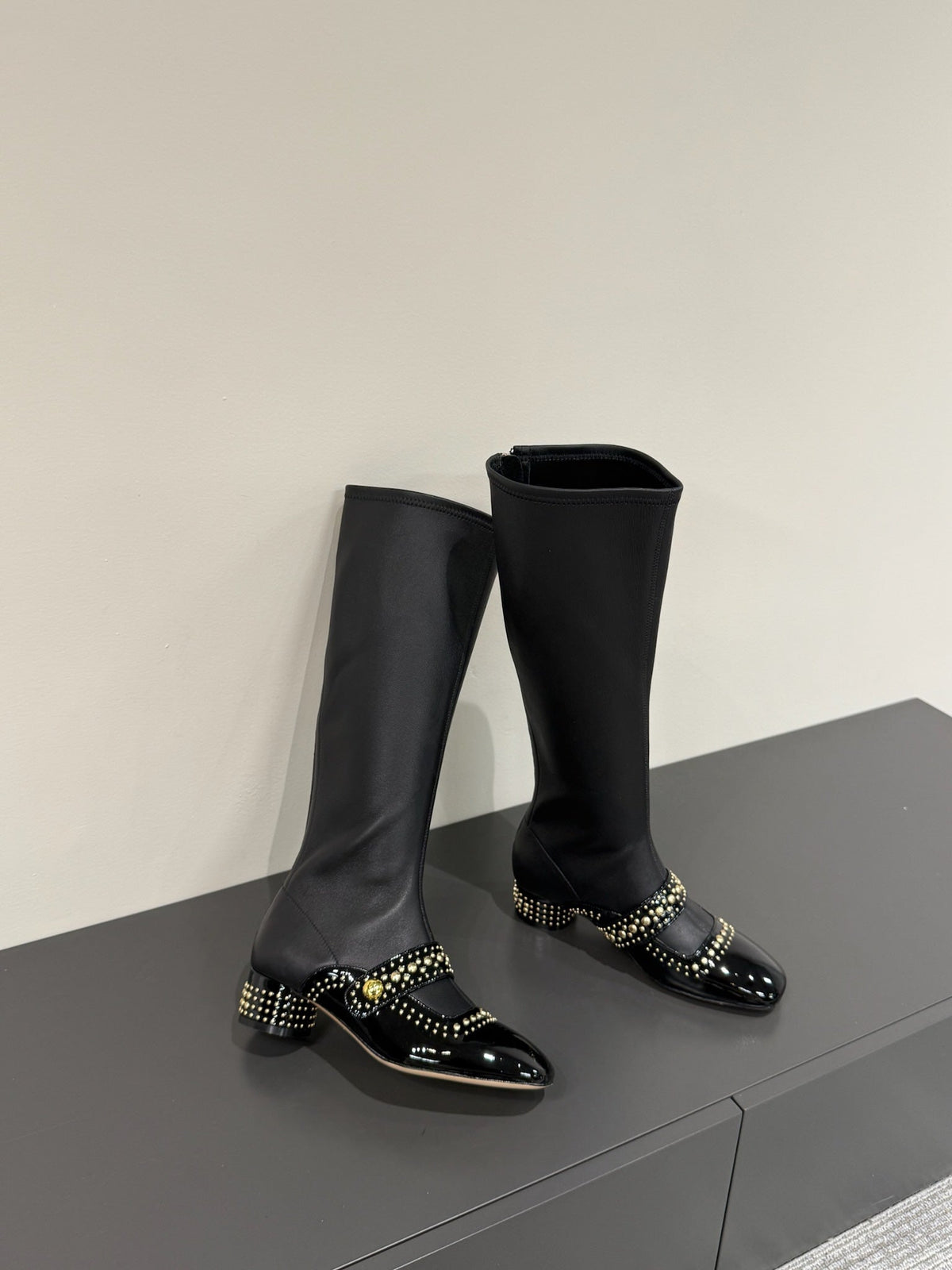 DIOR BELLE-D HEELED BOOT BLACK PATENT CALFSKIN