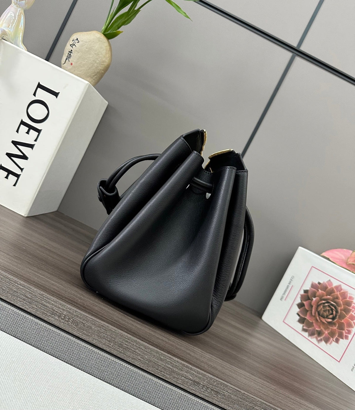 LOEWE 25S MADRID BAG 28 IN BLACK CALFSKIN GOLD HARDWARE