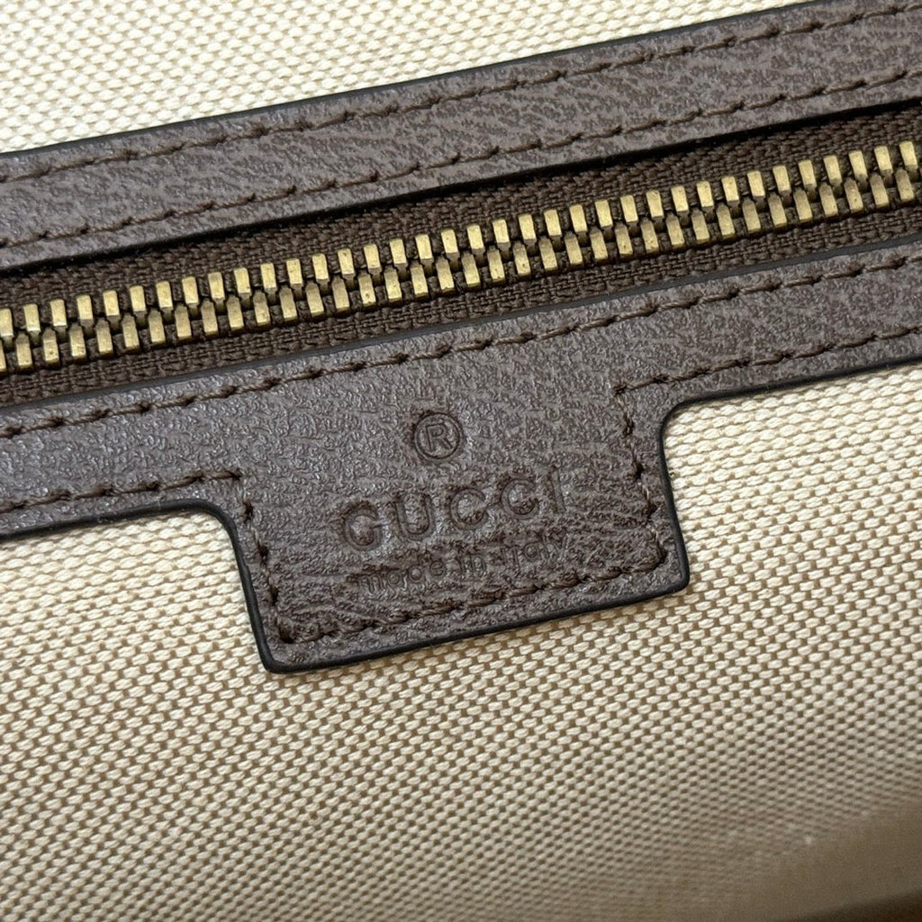 GUCCI 25S OPHIDIA MEDIUM CROSSBODY BAG 28 IN BEIGE CANVAS AND BROWN CALFSKIN