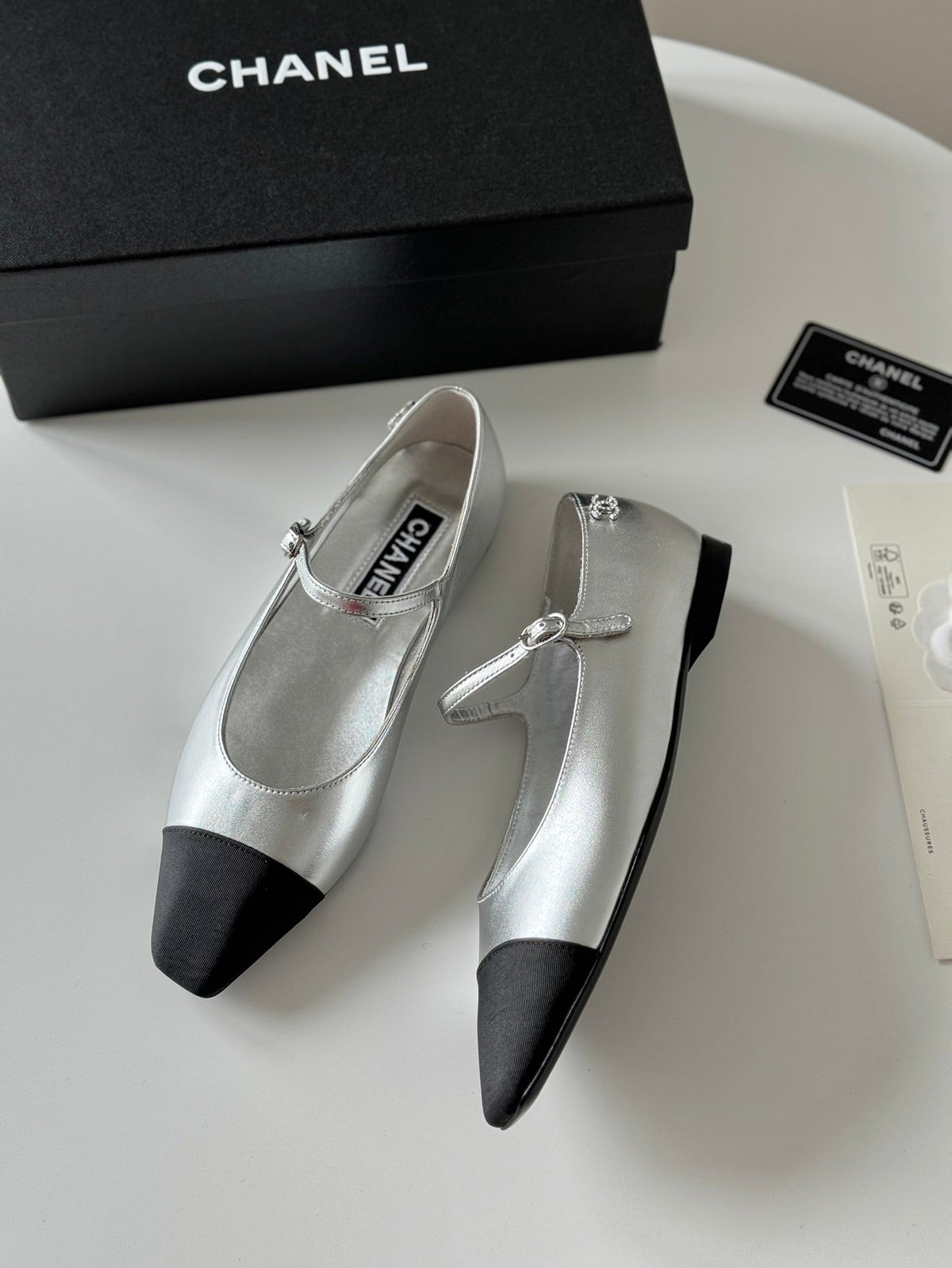 CHANEL MARY JANE SILVER MIX BLACK CALFSKIN