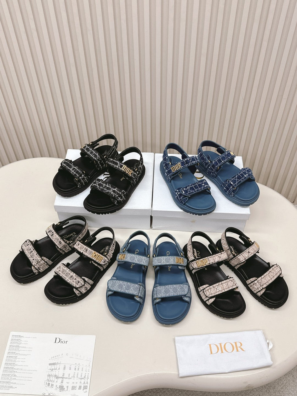 DIOR BACK-STRAP SANDALS 25S IN SOFT ROSE BEIGE TWEED AND BLACK CALFSKIN