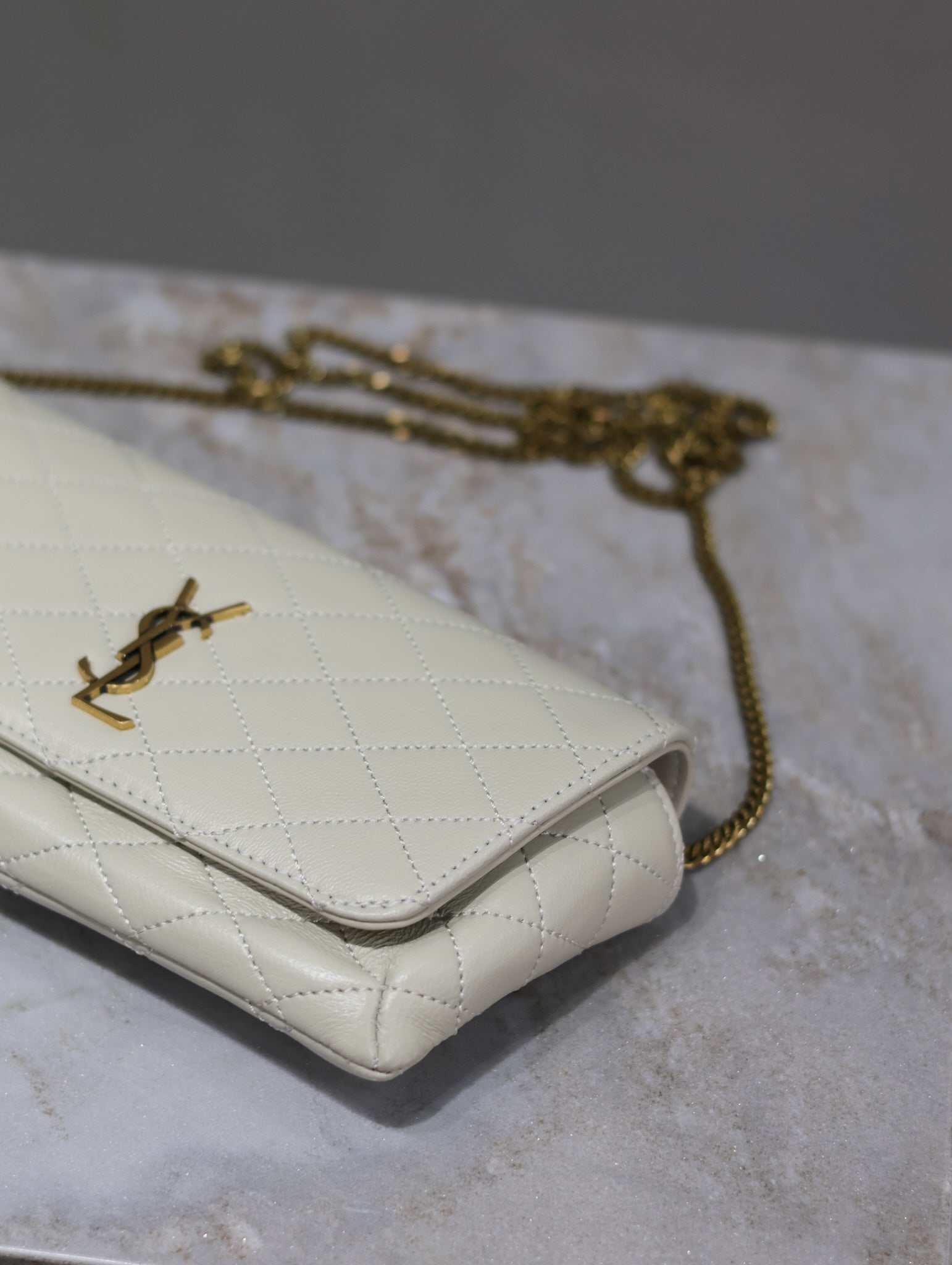 YSL 25S SAINT LAURENT GABY 19 IN BLANC VINTAGE QUILTED CALFSKIN GOLD HARDWRE