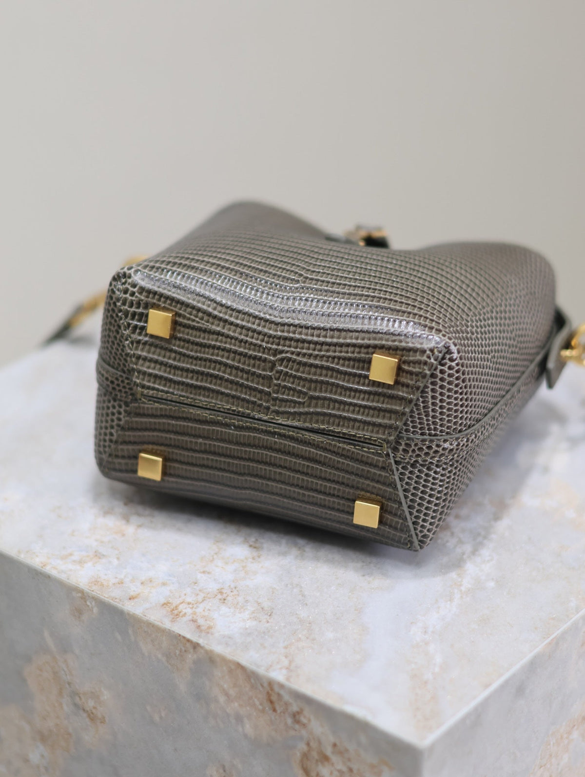 YSL 25S LE 37 MINI 15 IN BROWN LIZARD PATTERN CALFSKIN GOLD HARDWRE